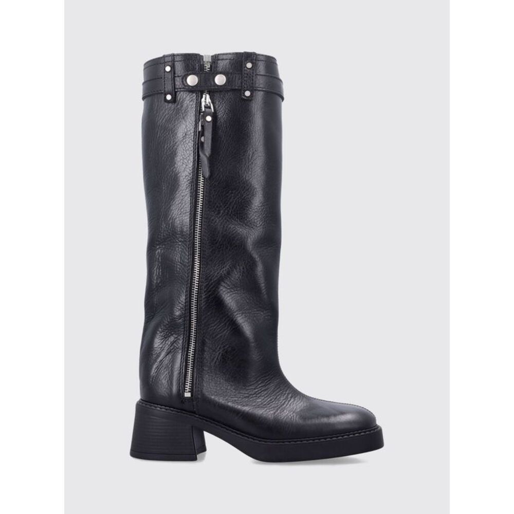 Miista Women Knee-High Leather Biker Boots Miista With Side Zip